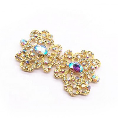 Wholesale Gold Metal Crystal Rhinestone Interlock Buckles Pair Closure Clasp Buckle Slider For Wedding Dress